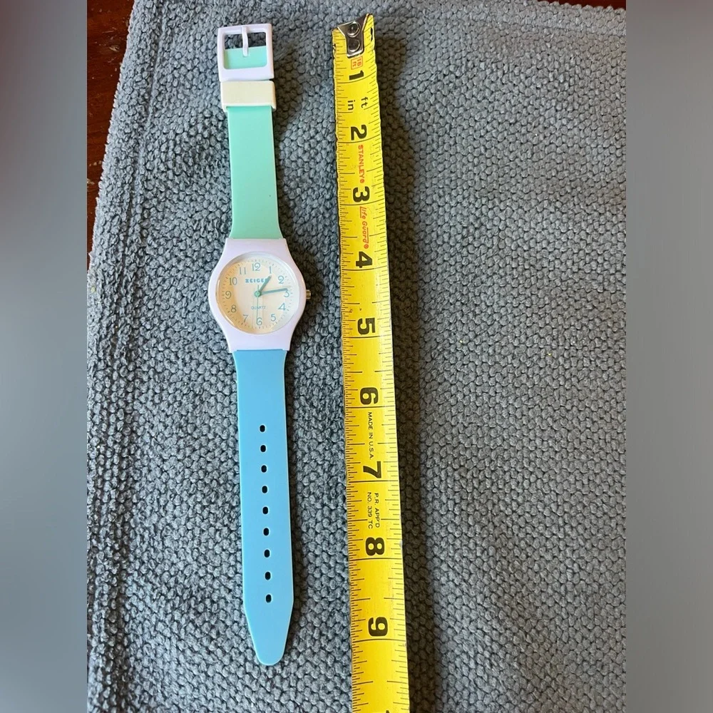 ZEIGER Kids Teenager Sports Wrist Watch Time Teacher Blue & White Silicone Band